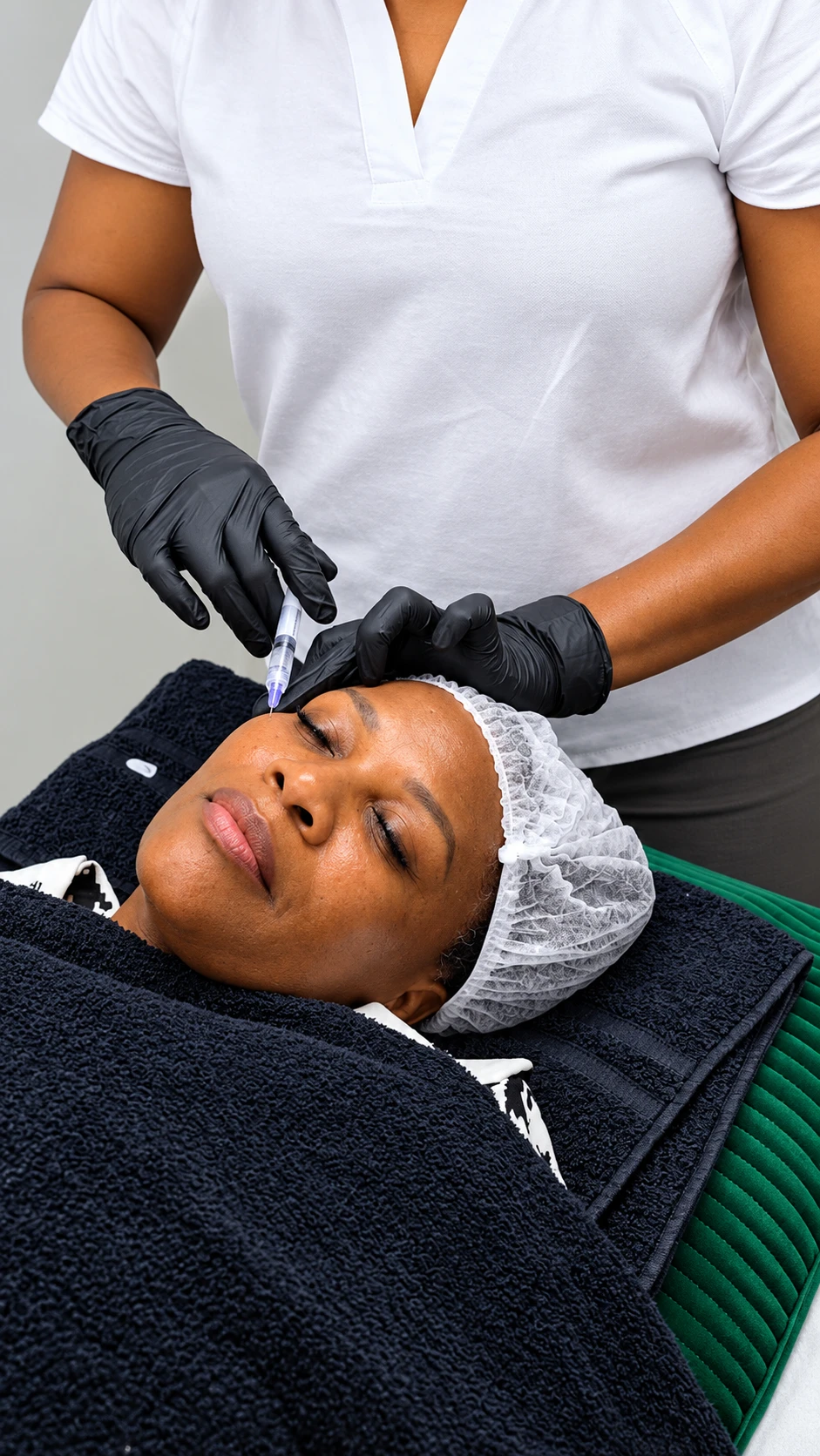 Doctor performing precision neuromodulator and injectable facial therapy